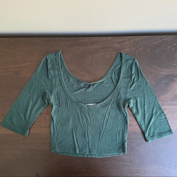 Project Social T Urban Outfitters Ribbed Green Half-Sleeve Crop Top - Picture 3 of 7